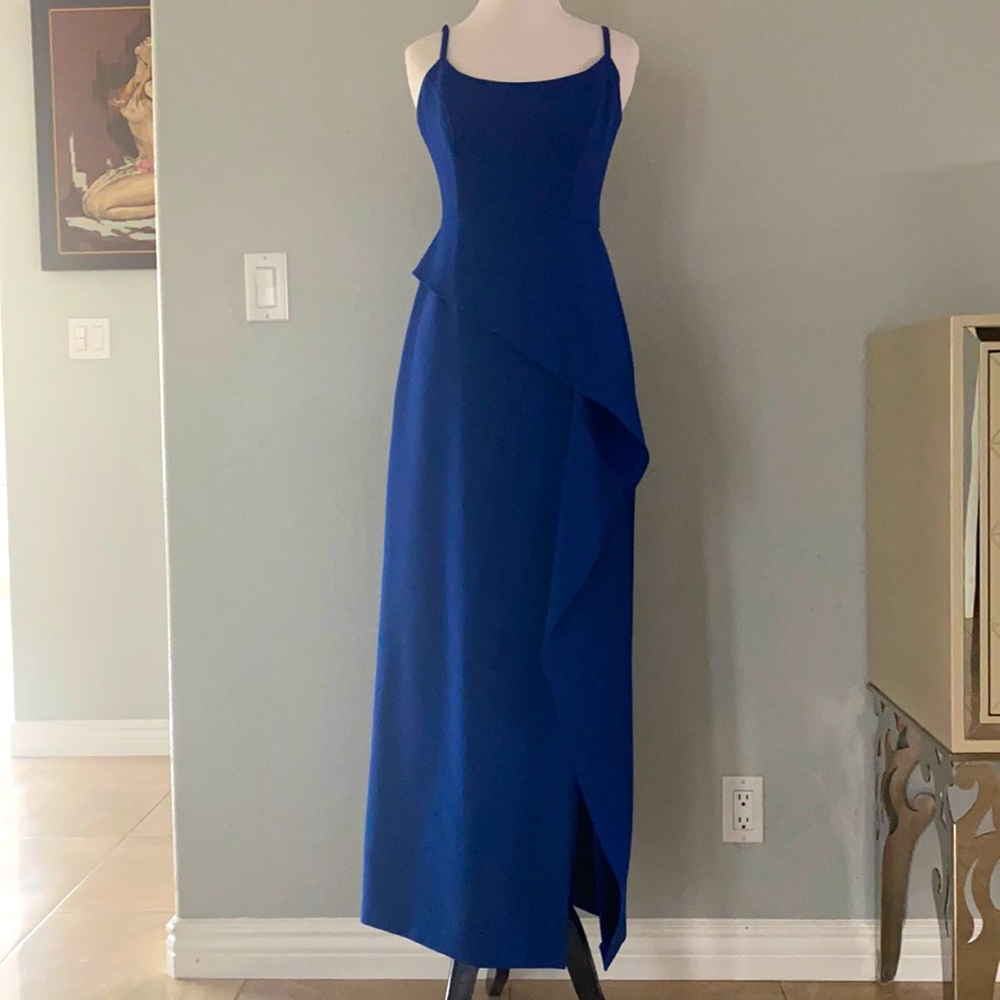 BCBG Maxazria Royal Blue Maxi Dress with Slit and Peplum
